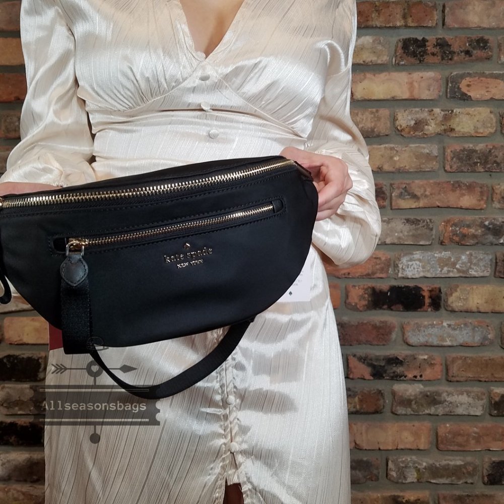 AUTHENTIC KATE SPADE CHELSEA BELT BAG WAIST FANNY PACK BLACK NYLON LEATHER $249 - Picture 8 of 8